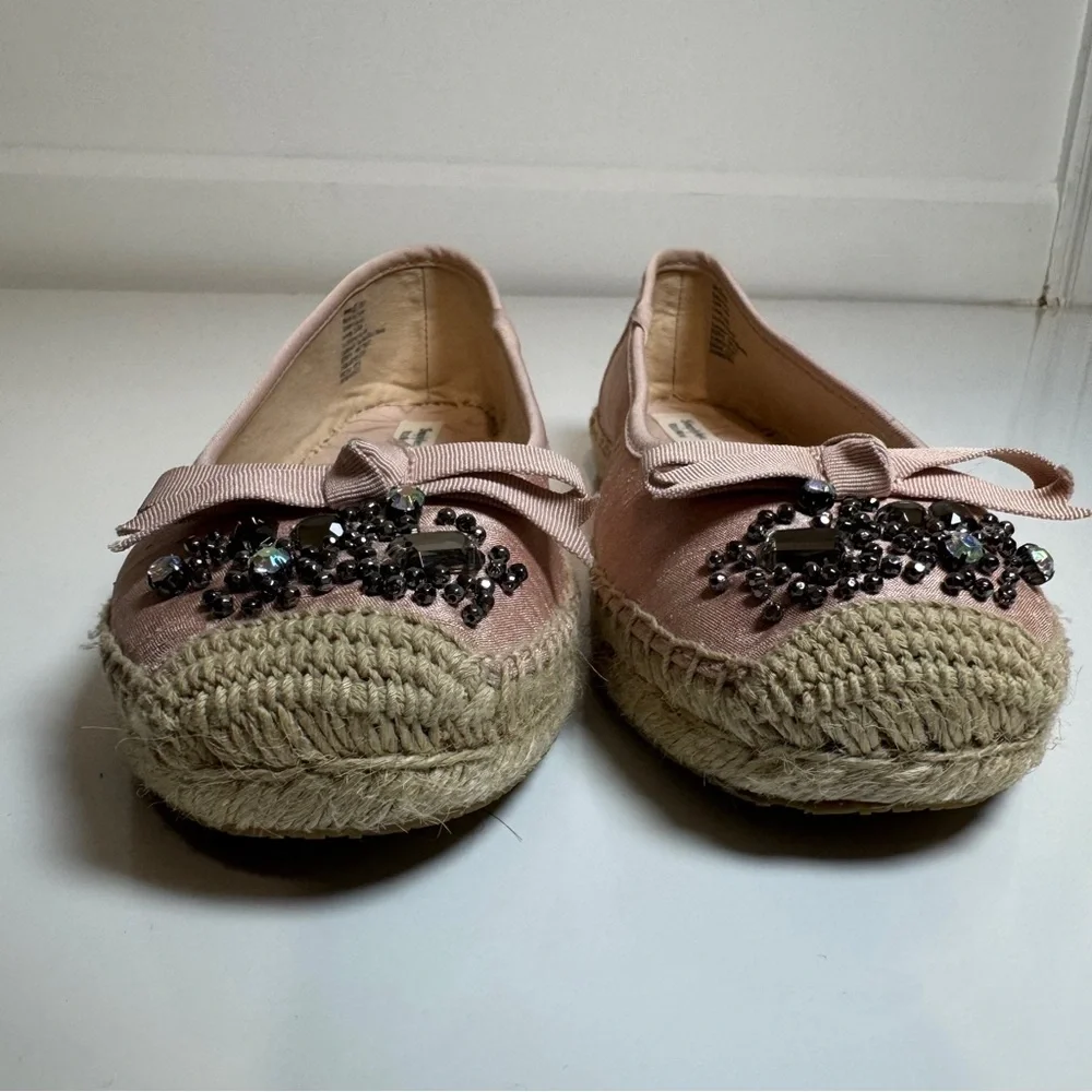 Simply Vera Vera Wang Pink Beaded Bow‎ Espadrille Flats Size 6.5